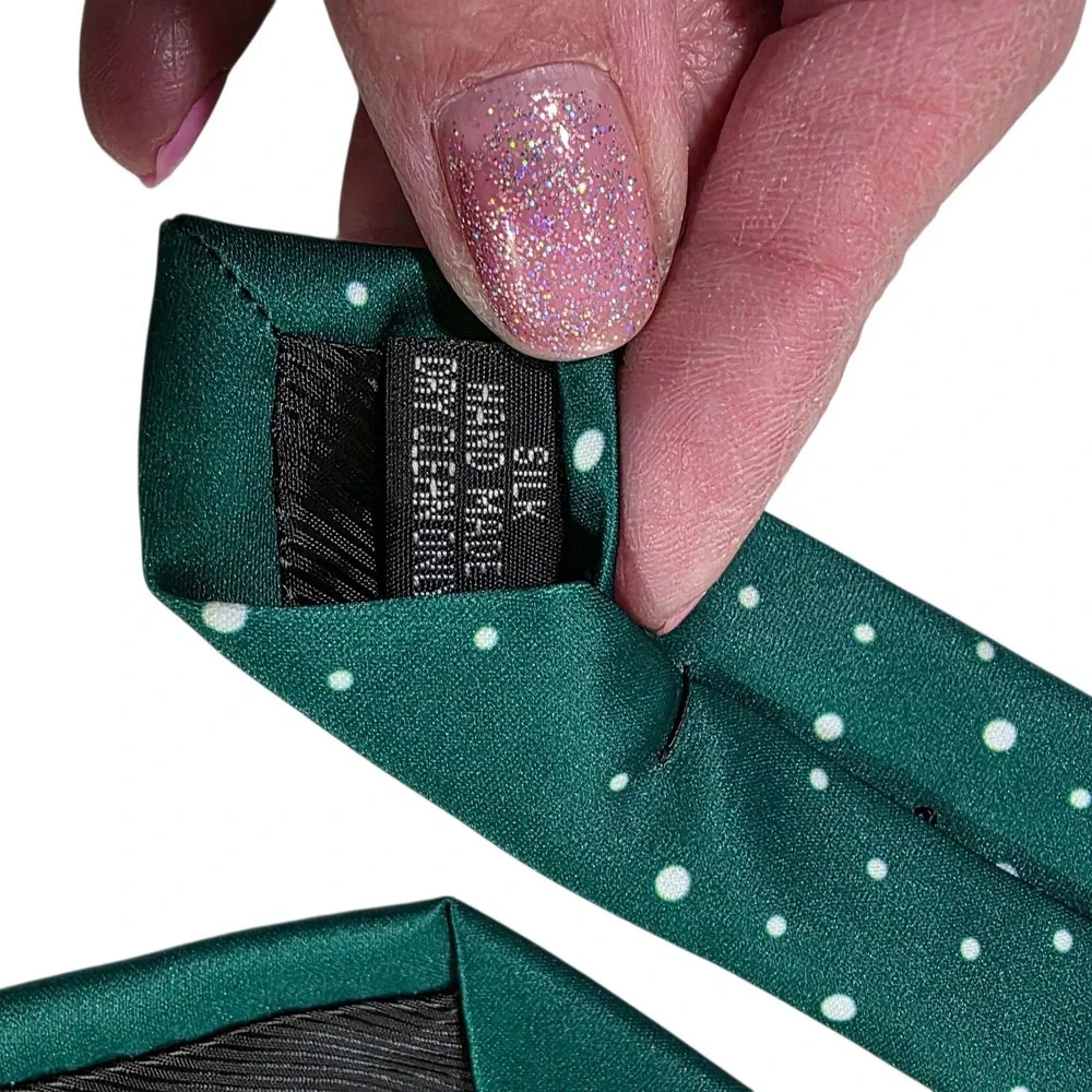 Novelty Christmas Reindeer‎ Mens Tie Green Polka Dot Necktie Holiday Party Fun